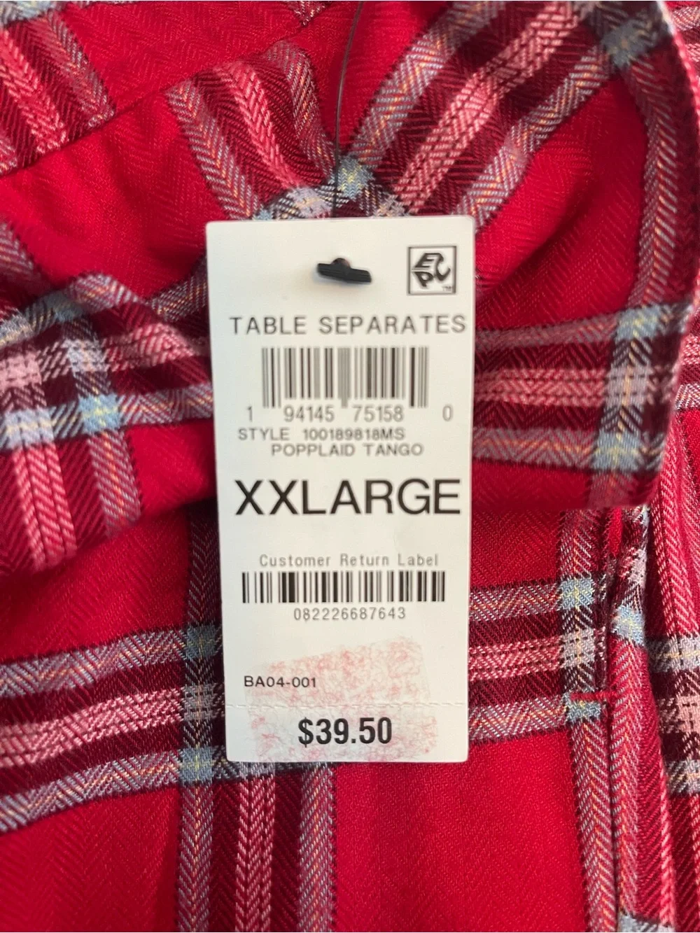 State of Day Plaid Flannel Pajama Pants Women's XXL Popplaid Tango Drawstring